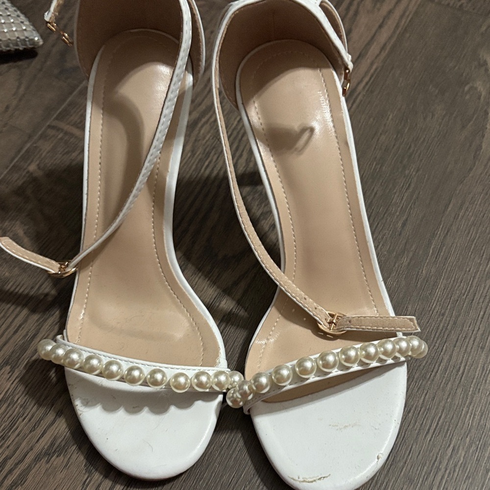 SHEIN White Pearl-Embellished Heels
